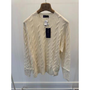 BRAND NEW Ralph Lauren Purple Label Whit 100% Cashmere Cable Knit Sweater Size L